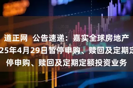 道正网  公告速递：嘉实全球房地产（QDII）2025年4月29日暂停申购、赎回及定期定额投资业务
